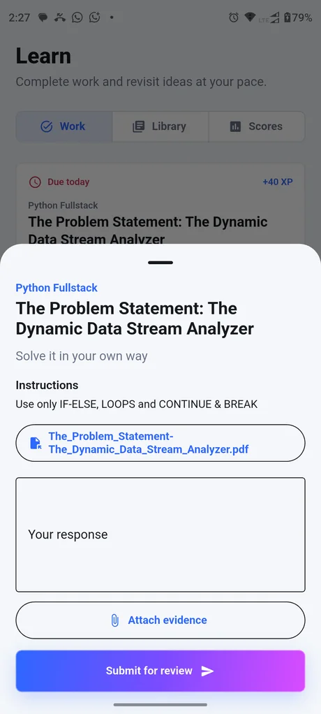Student mobile assignment and evidence submission workflow