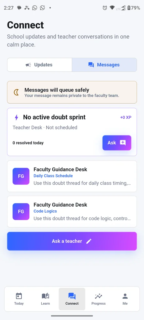 Student mobile faculty communication workflow